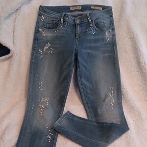 Guess Light Blue Distressed Skinny Jeans with Pearl Accents